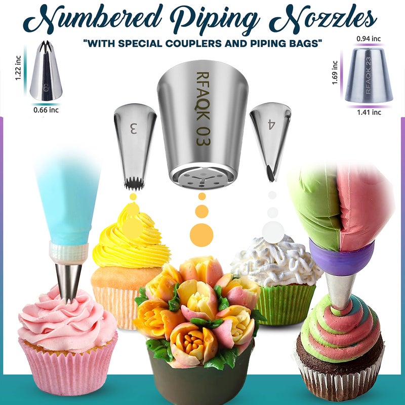 RFAQK 230PCs Cake Decorating Supplies Kit  Cake Decorating Set with Cake Turntable  Piping Bags and Tips  Modeling Tools  Cookie Plunger Cutters  Icing Smoother & Other Accessories for Cake Decoration - Image 4